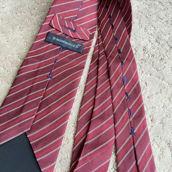 Massimo Bizzocchi Italian Silk Tie Burgundy Stripe Handmade Luxury Necktie - Picture 4 of 6